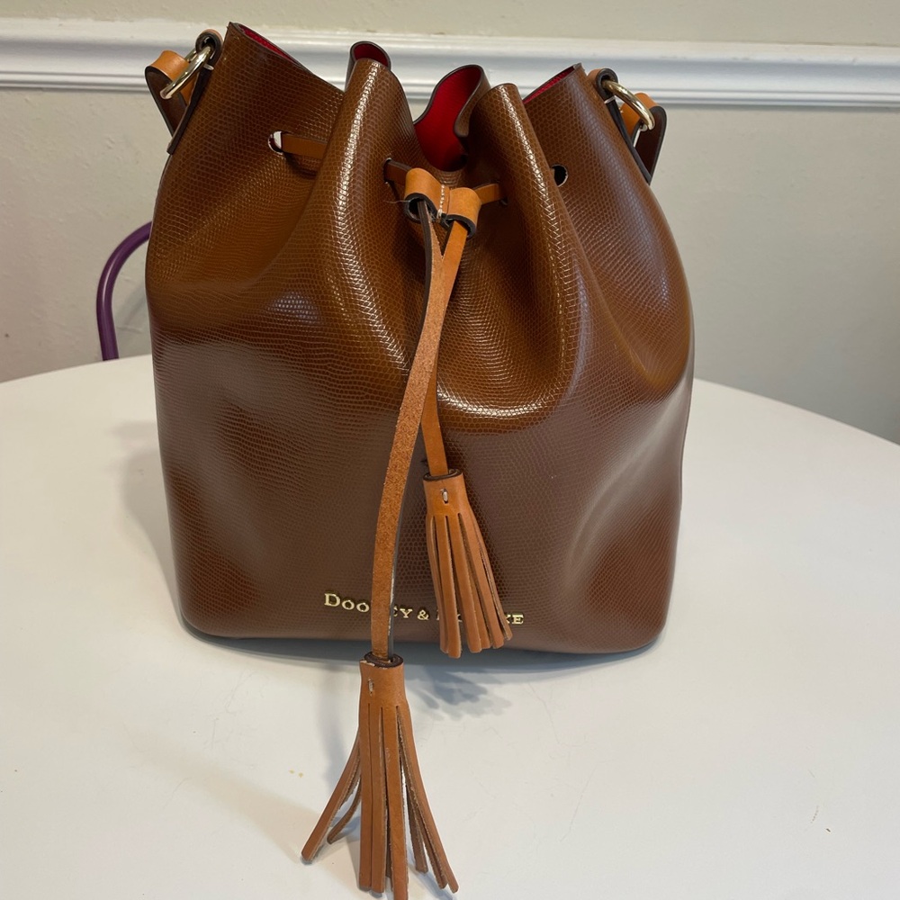 Dooney & Bourke Tan Leather Drawstring Bag